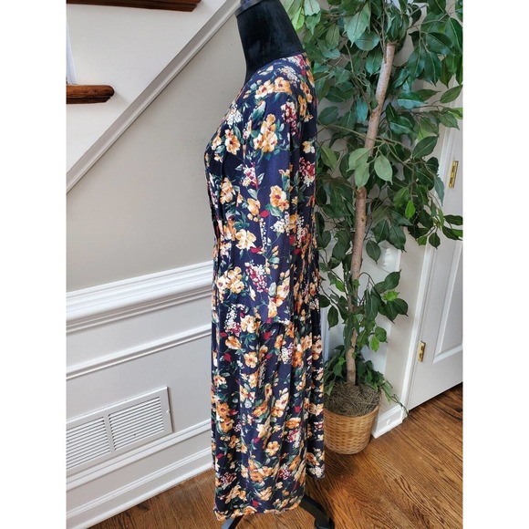 Vintage Mondo Blue Floral V-Neck Long Sleeve Casual Knee Length Dress Size 2X - Picture 6 of 11